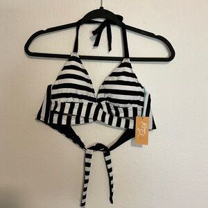 NWT Black and White Striped Bikini Top Kona Sol W Small